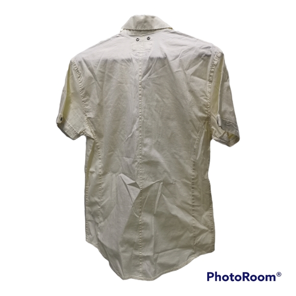 Guess Short Sleeve Button Front Shirt Cream / Very Pale Yellow - Picture 3 of 8